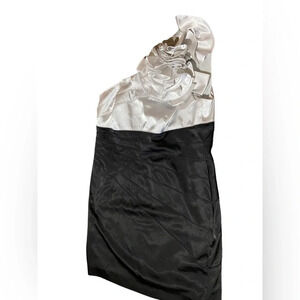 Adrianna Papell Boutique Womens Dress Size 14W Black‎ Floral White One Shoulder